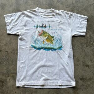 Vintage 90s Bass Fishing Graphic T Shirt The Perfect Day White Tee Mens